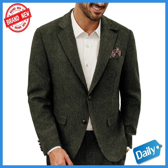 Vintage Wool Blend Herringbone Tweed Sport Coat Blazer Suit Jacket